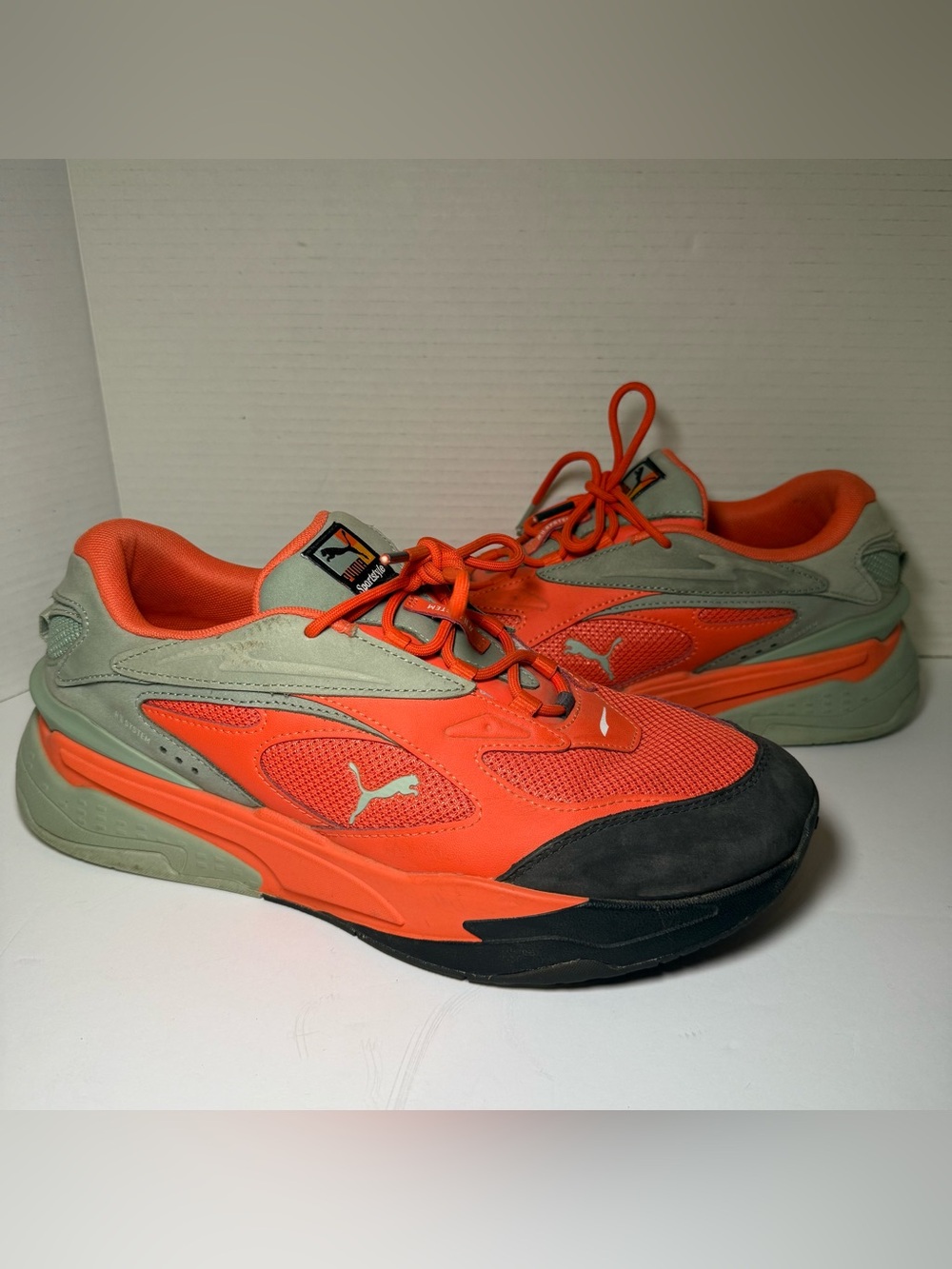 Puma RS Fast Brand Love Mens Shoes Size 11 Hot Heather Green Fog/Flat Dark Gray